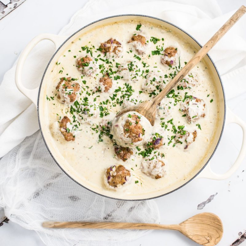 Light Almond Chicken Meatballs in Cauliflower Cream SauceCooking and Beer