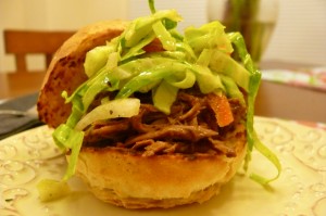 Mole Pulled Lamb Sandwich with Spicy Slaw